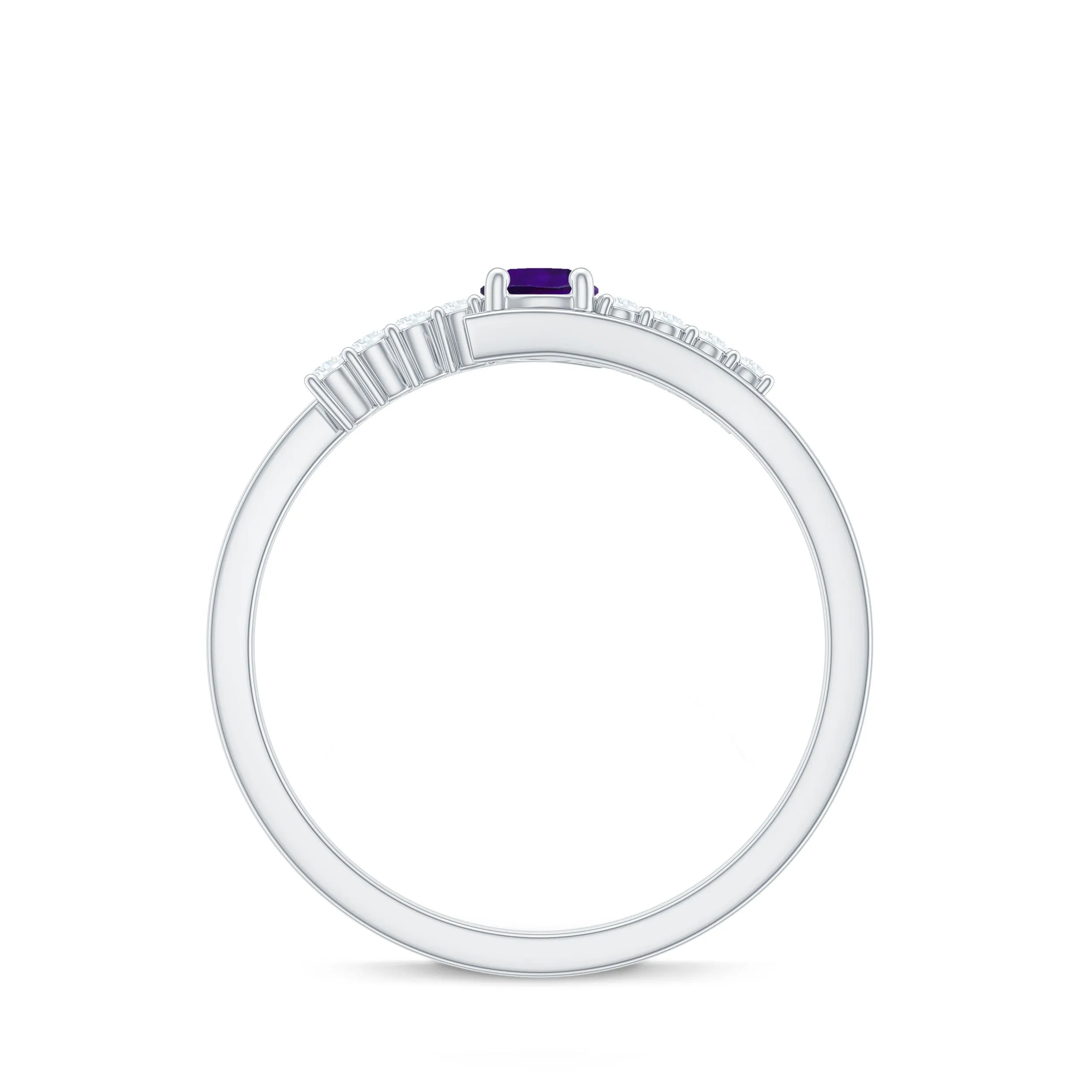 0.25 CT Amethyst Minimal Ring Diamond Bypass Shank