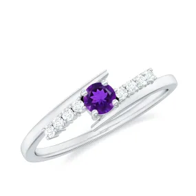 0.25 CT Amethyst Minimal Ring Diamond Bypass Shank