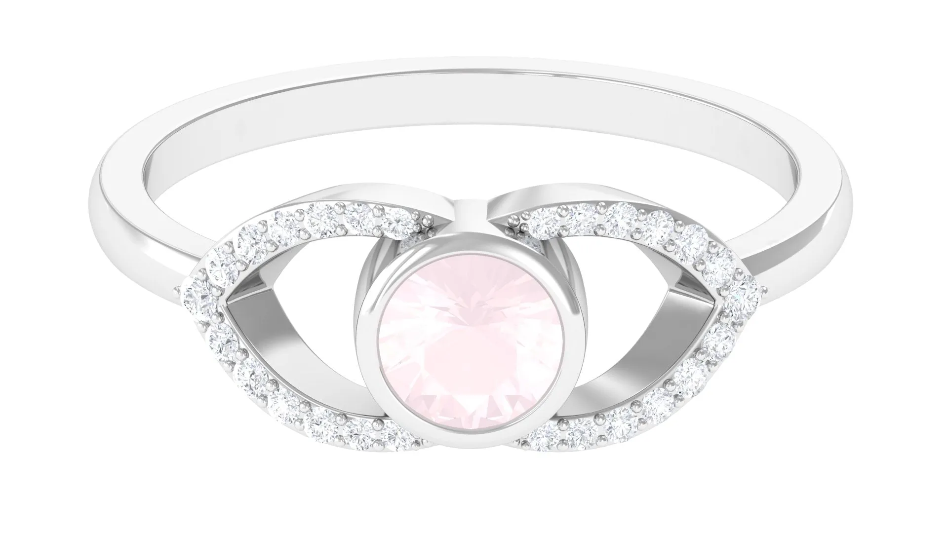 0.75 CT Real Rose Quartz Solitaire Ring with Diamond Accent