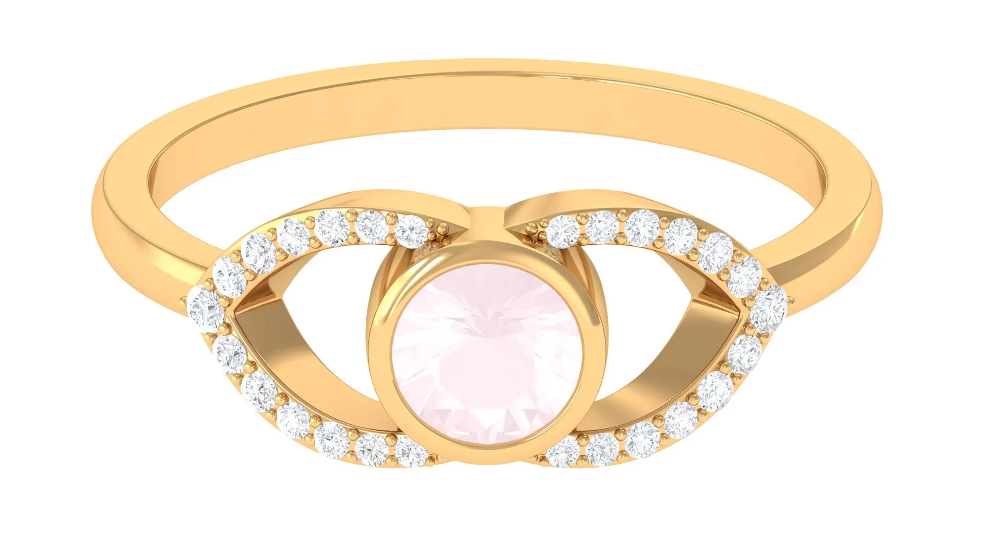 0.75 CT Real Rose Quartz Solitaire Ring with Diamond Accent