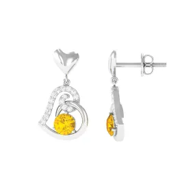 0.75 CT Yellow Sapphire and Diamond Heart Drop Earrings