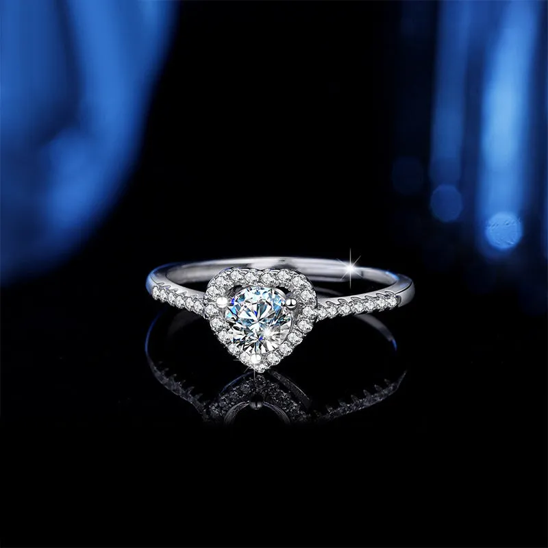 1 Carat Moissanite Diamond Heart Ring for Women