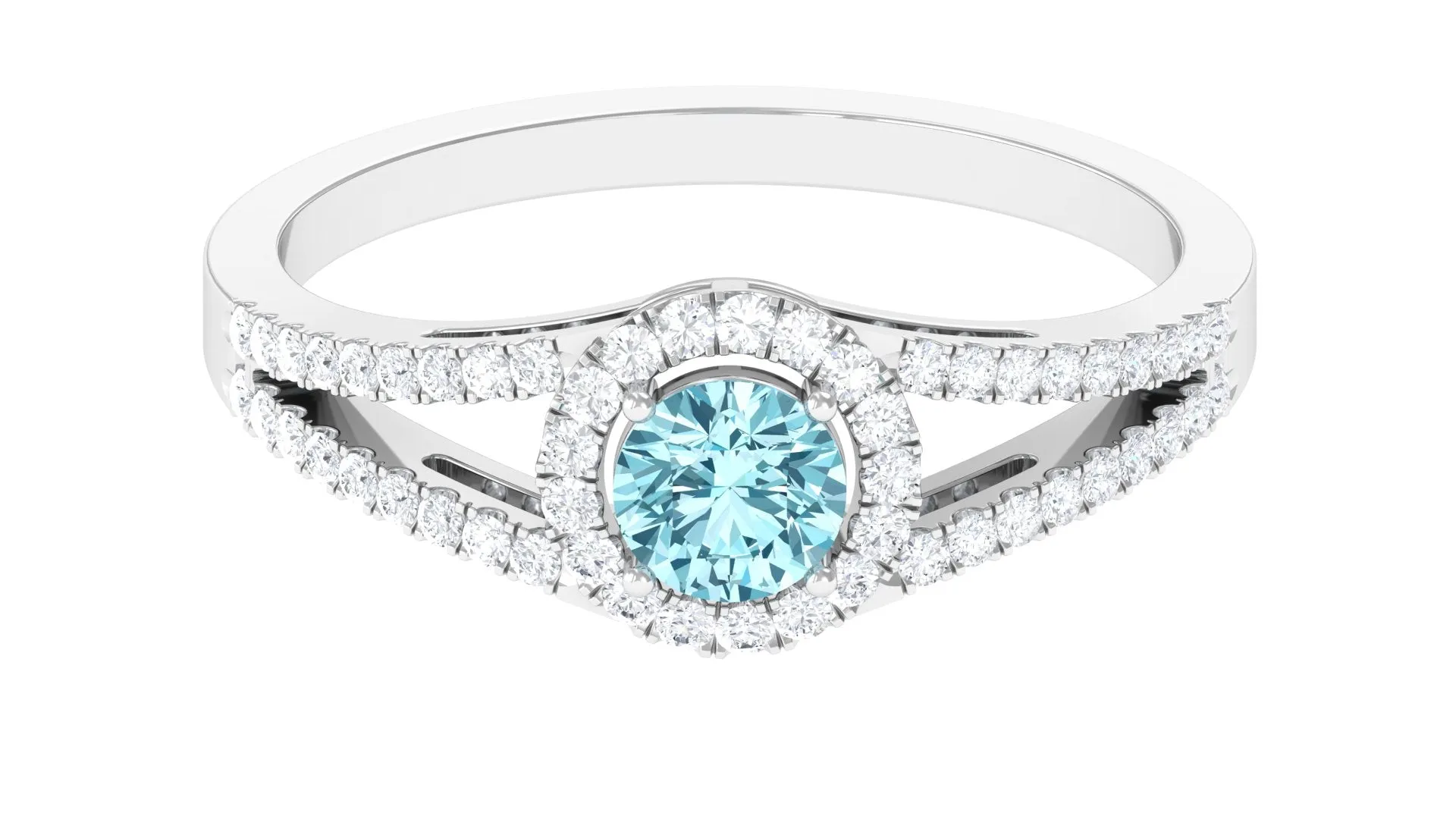 1 CT Aquamarine and Diamond Split Shank Engagement Ring