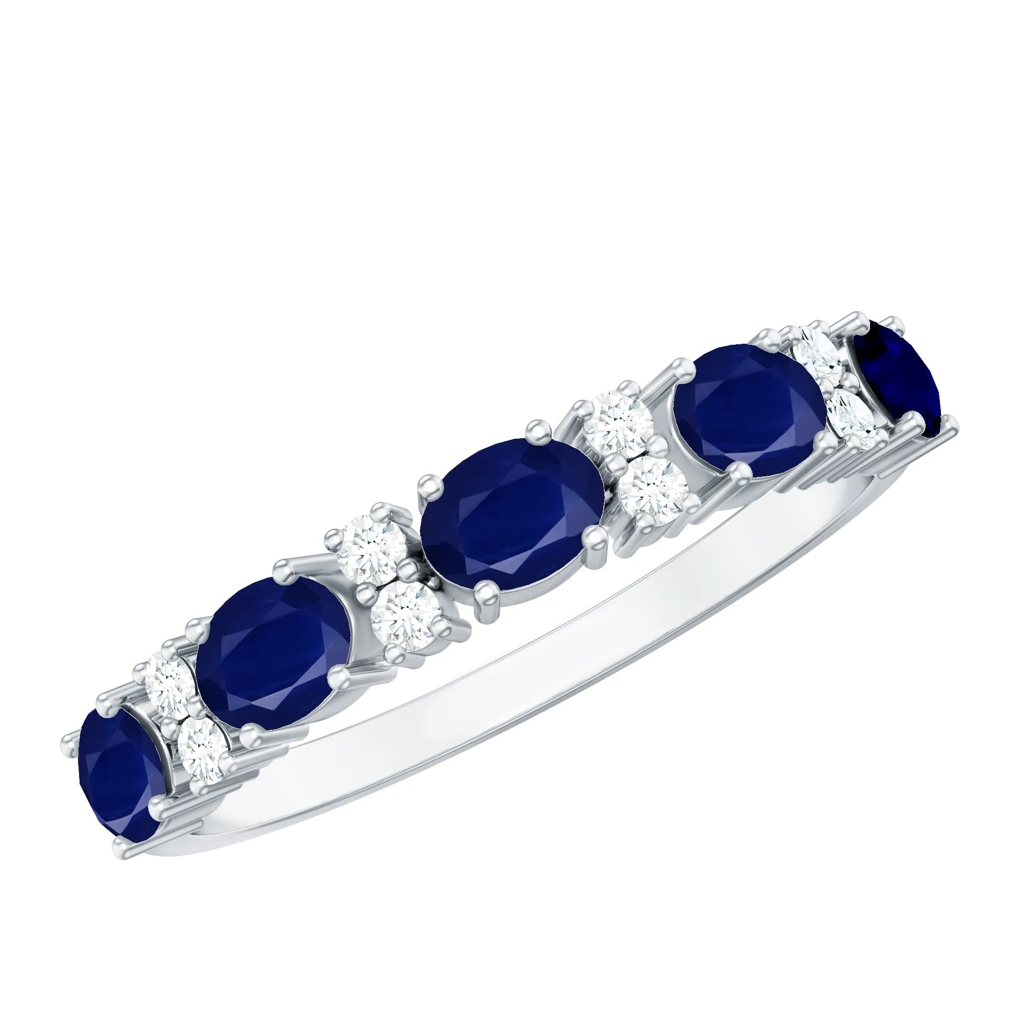 1 CT Beautiful Blue Sapphire and Diamond Half Eternity Ring