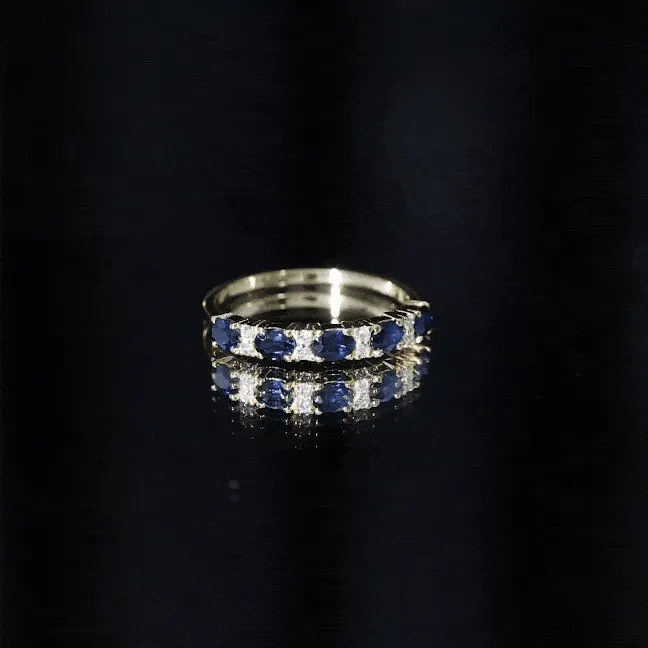 1 CT Beautiful Blue Sapphire and Diamond Half Eternity Ring