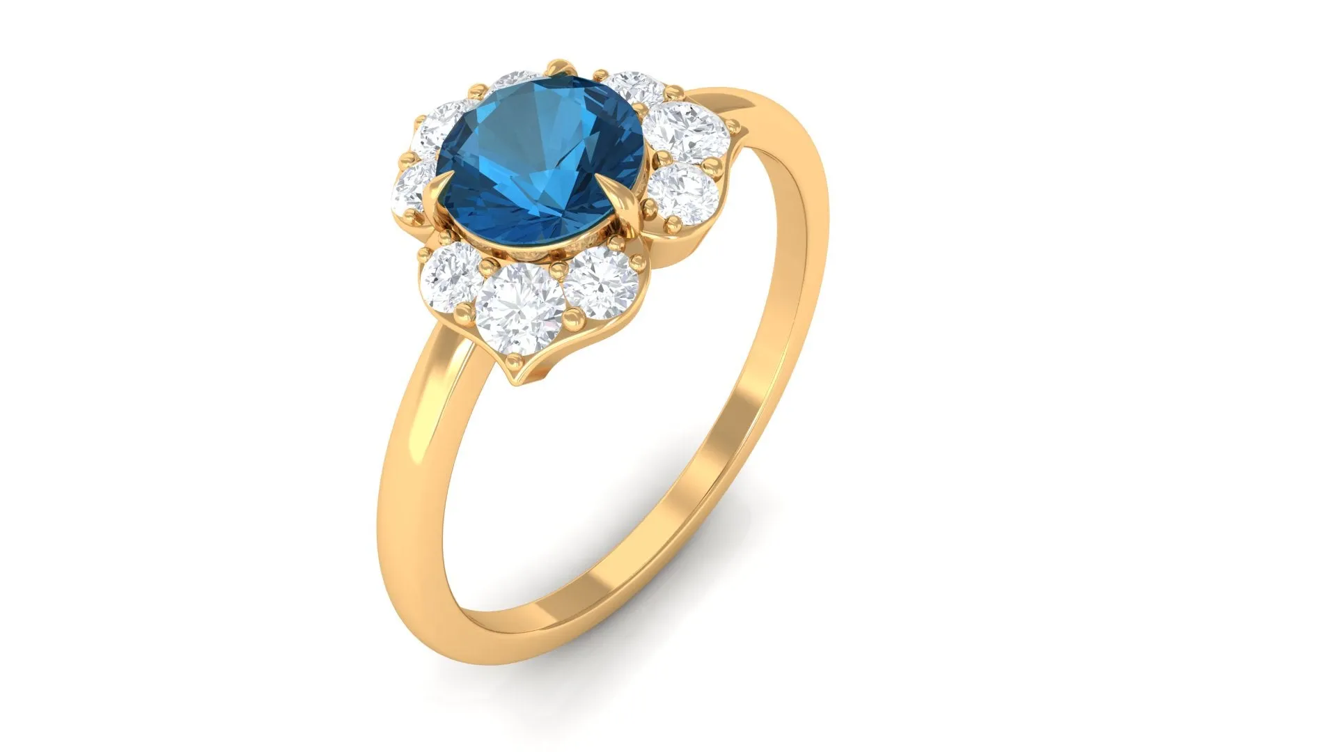 1 CT Floral London Blue Topaz and Diamond Engagement Ring