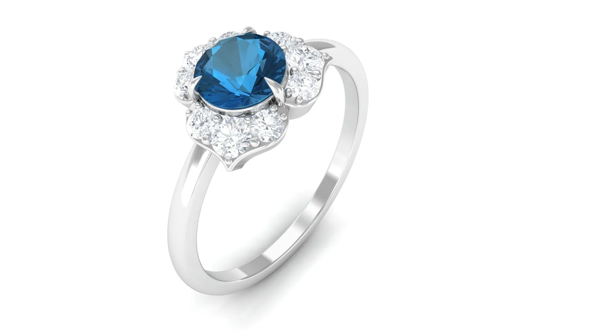 1 CT Floral London Blue Topaz and Diamond Engagement Ring