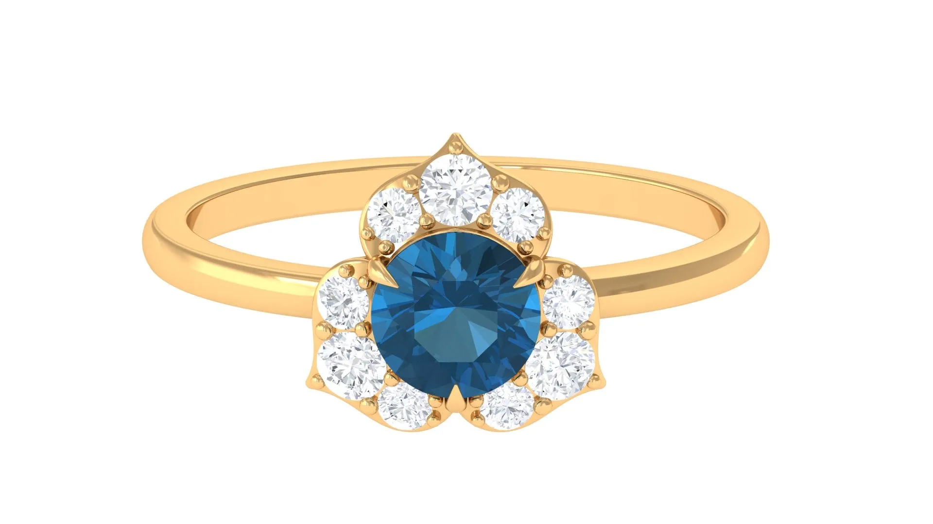 1 CT Floral London Blue Topaz and Diamond Engagement Ring