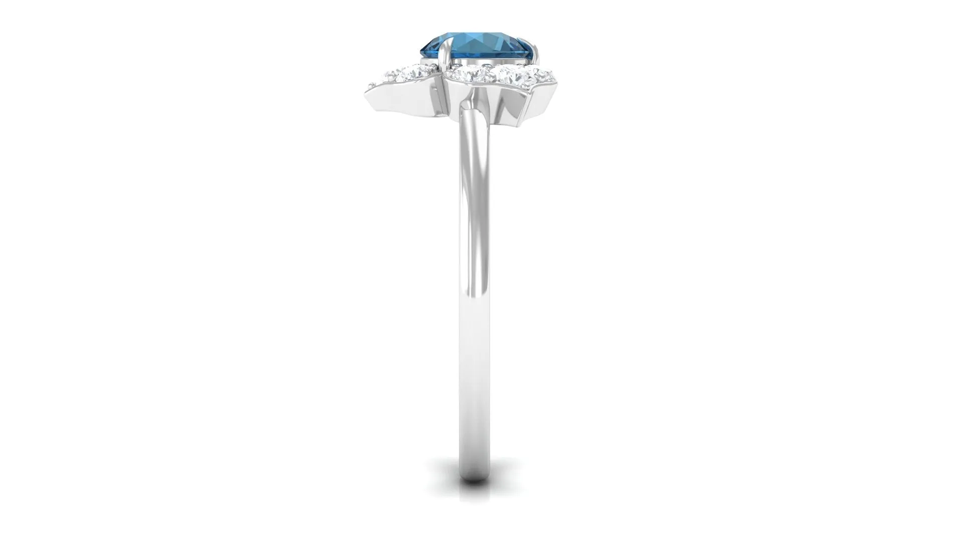 1 CT Floral London Blue Topaz and Diamond Engagement Ring