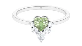 1 CT Heart Shape Green Sapphire Promise Ring with Moissanite