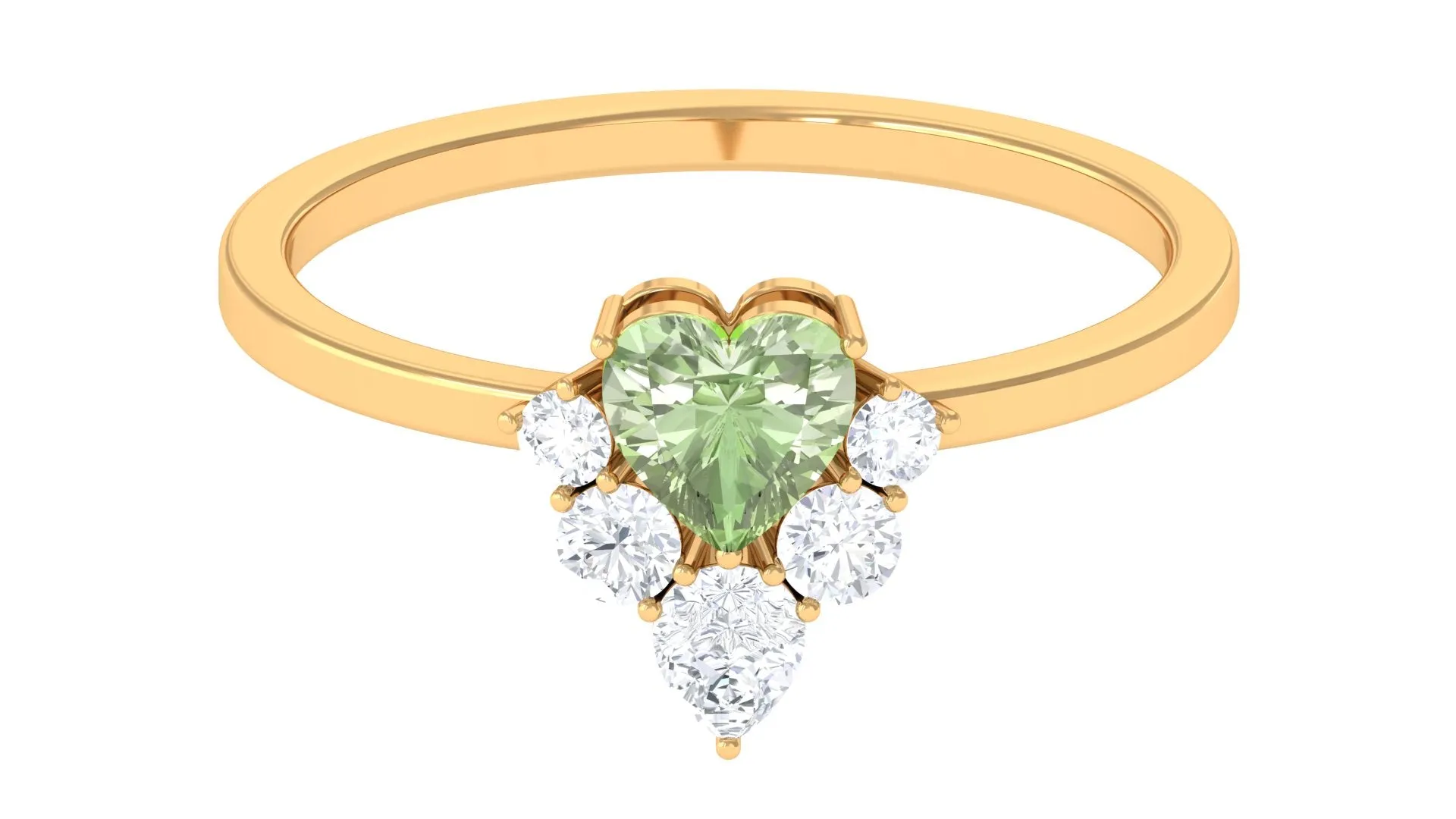 1 CT Heart Shape Green Sapphire Promise Ring with Moissanite