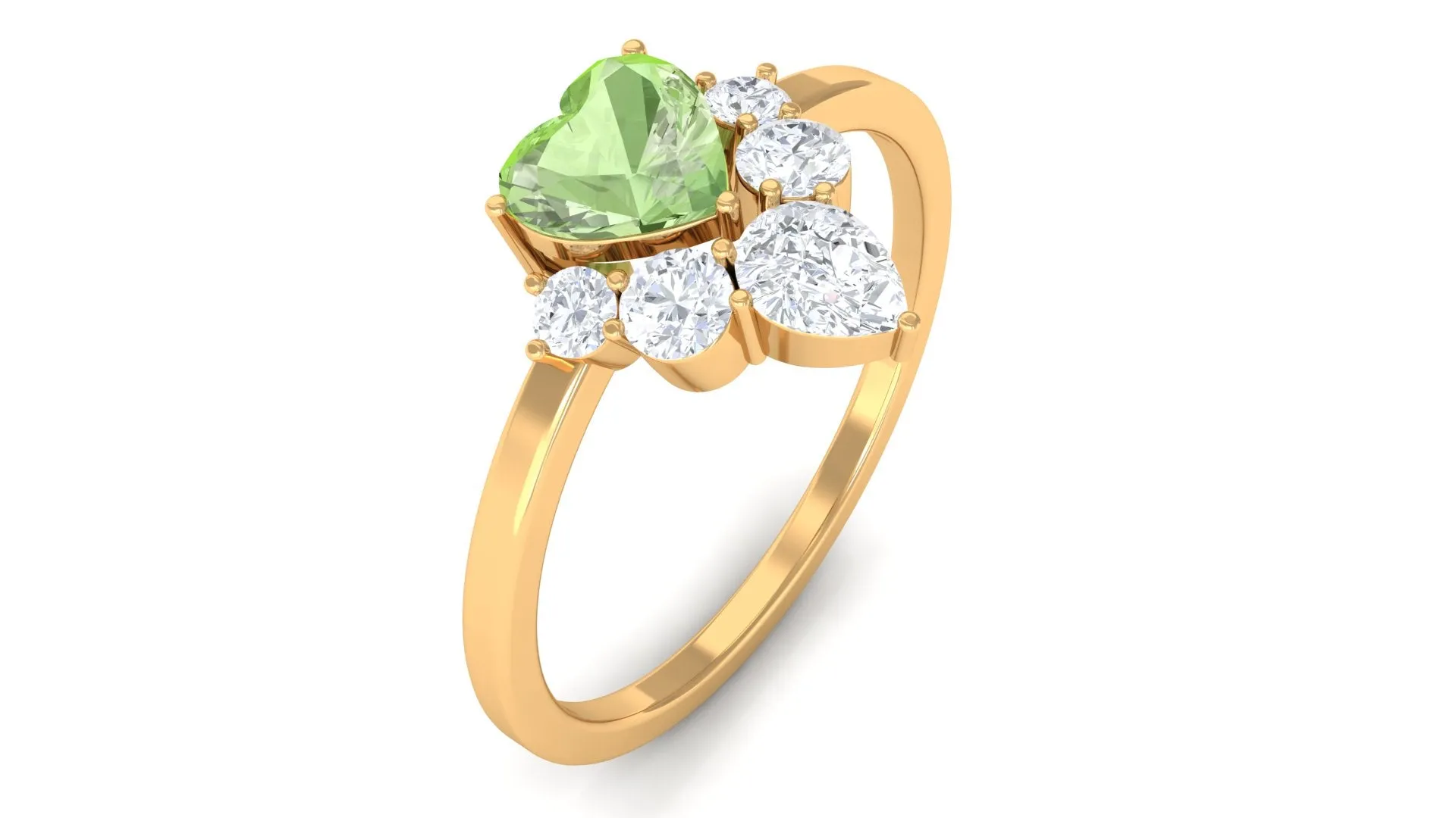 1 CT Heart Shape Green Sapphire Promise Ring with Moissanite