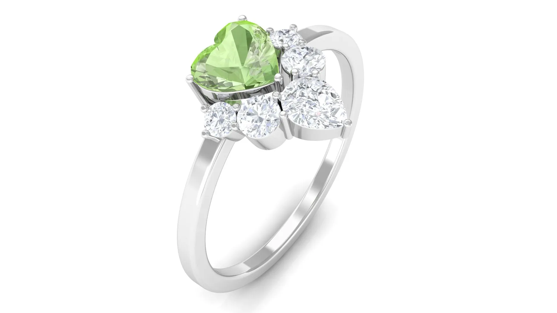 1 CT Heart Shape Green Sapphire Promise Ring with Moissanite