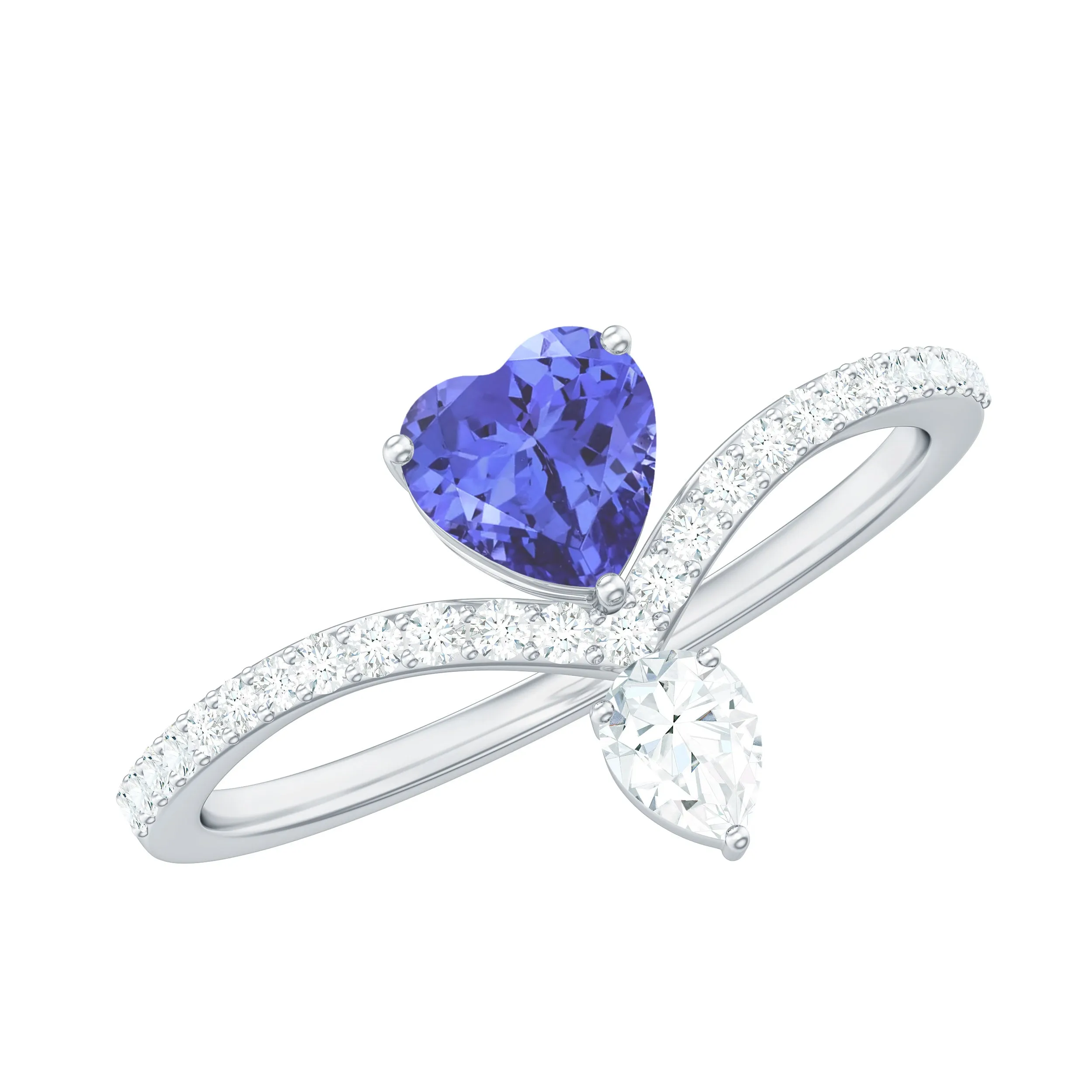 1 CT Heart Tanzanite Designer Solitaire Engagement Ring with Diamond Accent