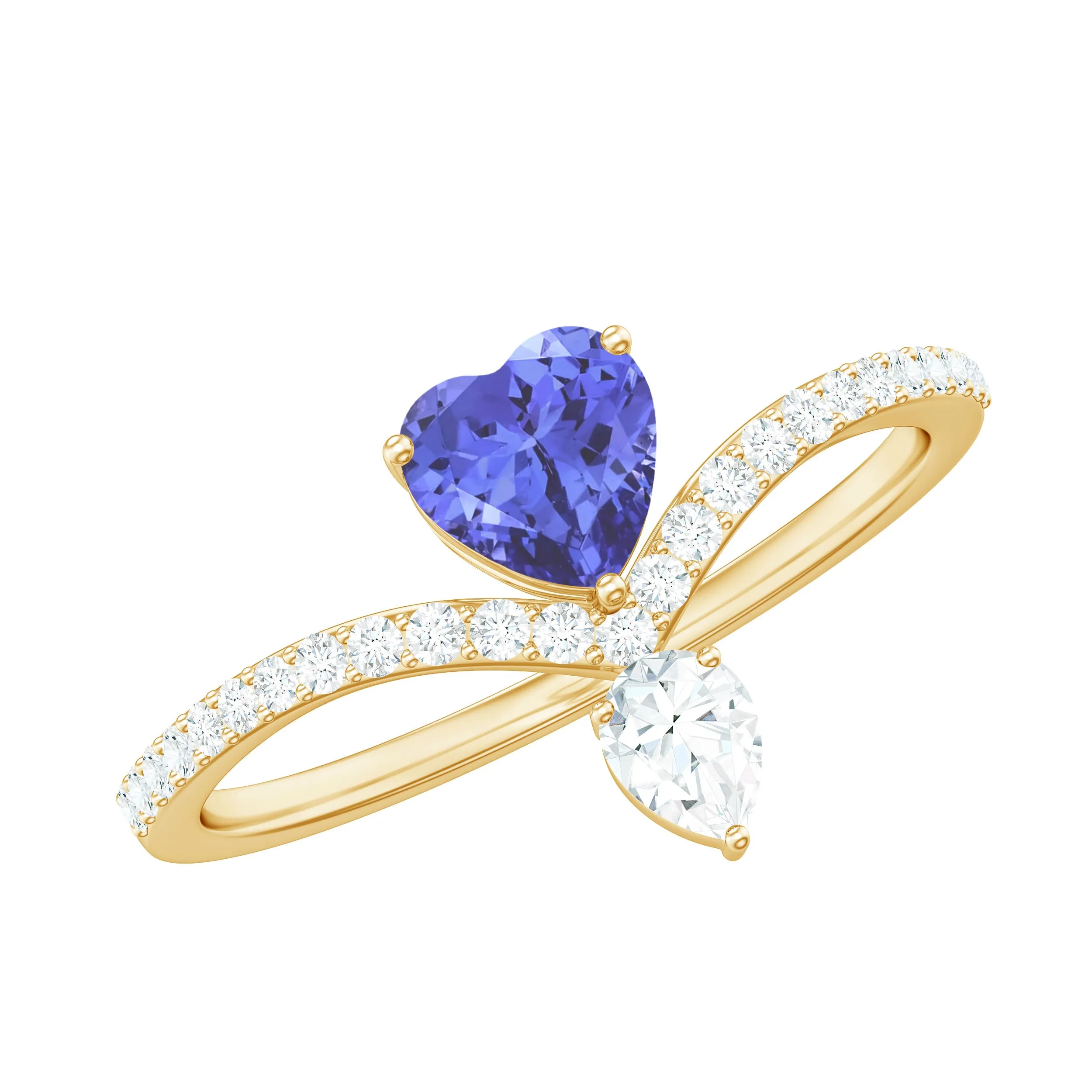 1 CT Heart Tanzanite Designer Solitaire Engagement Ring with Diamond Accent