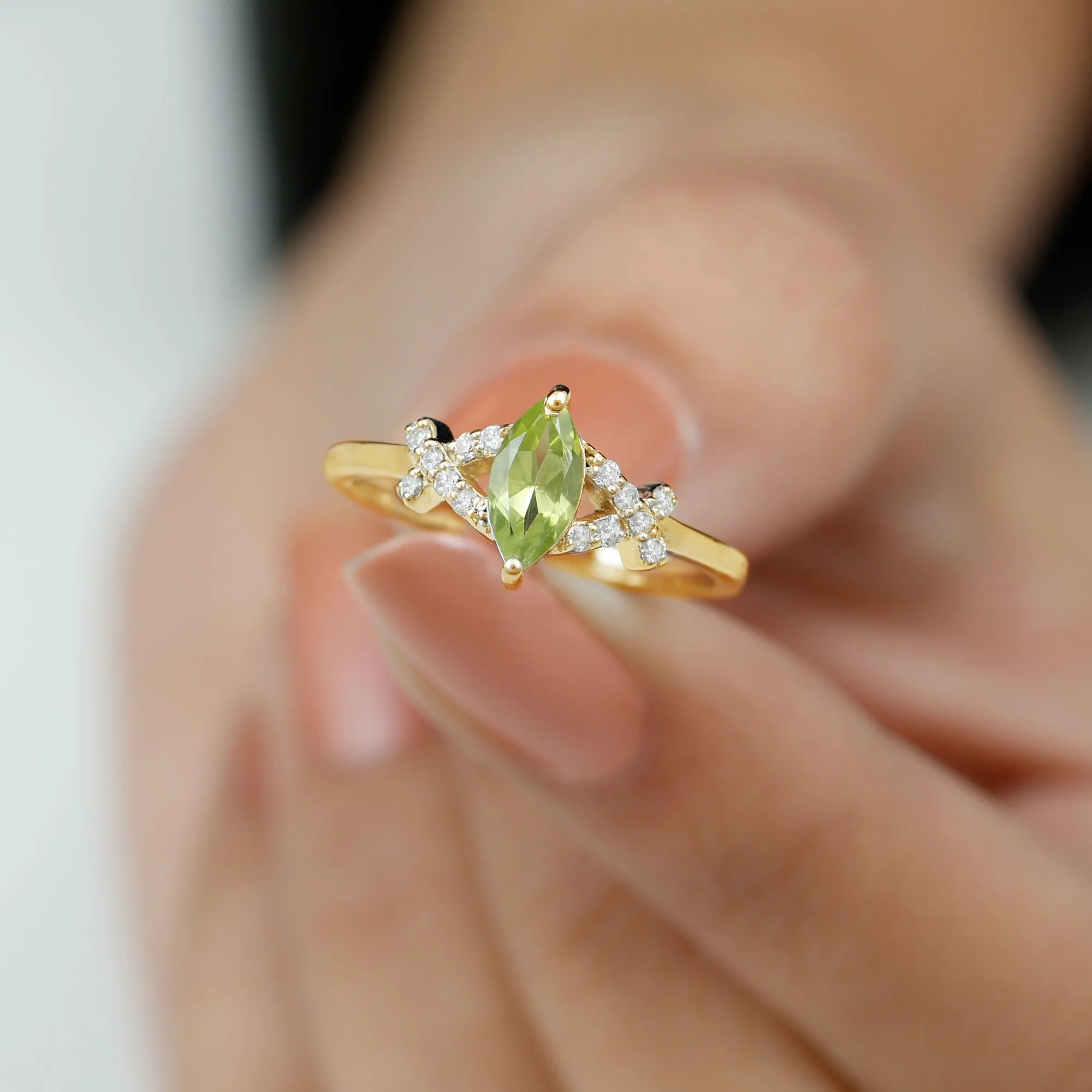 1 CT Peridot Engagement Ring with Diamond Stones