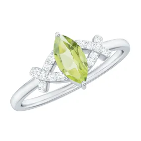 1 CT Peridot Engagement Ring with Diamond Stones