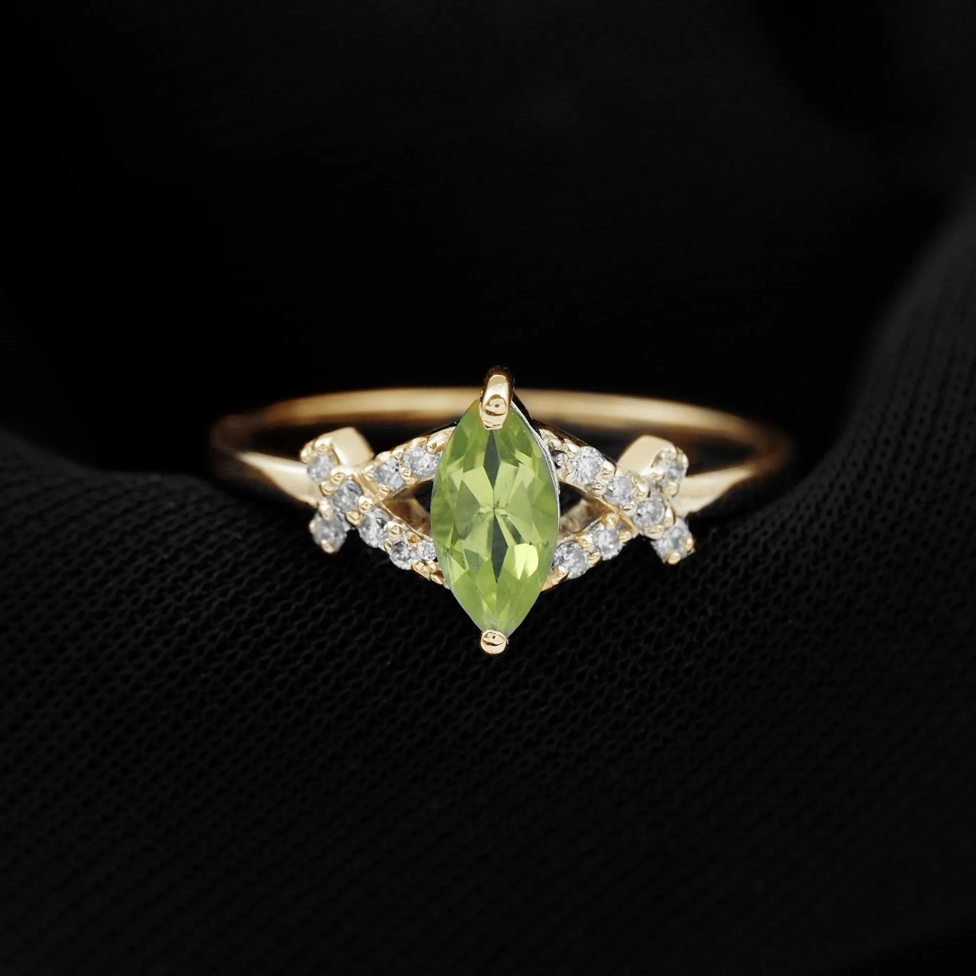 1 CT Peridot Engagement Ring with Diamond Stones