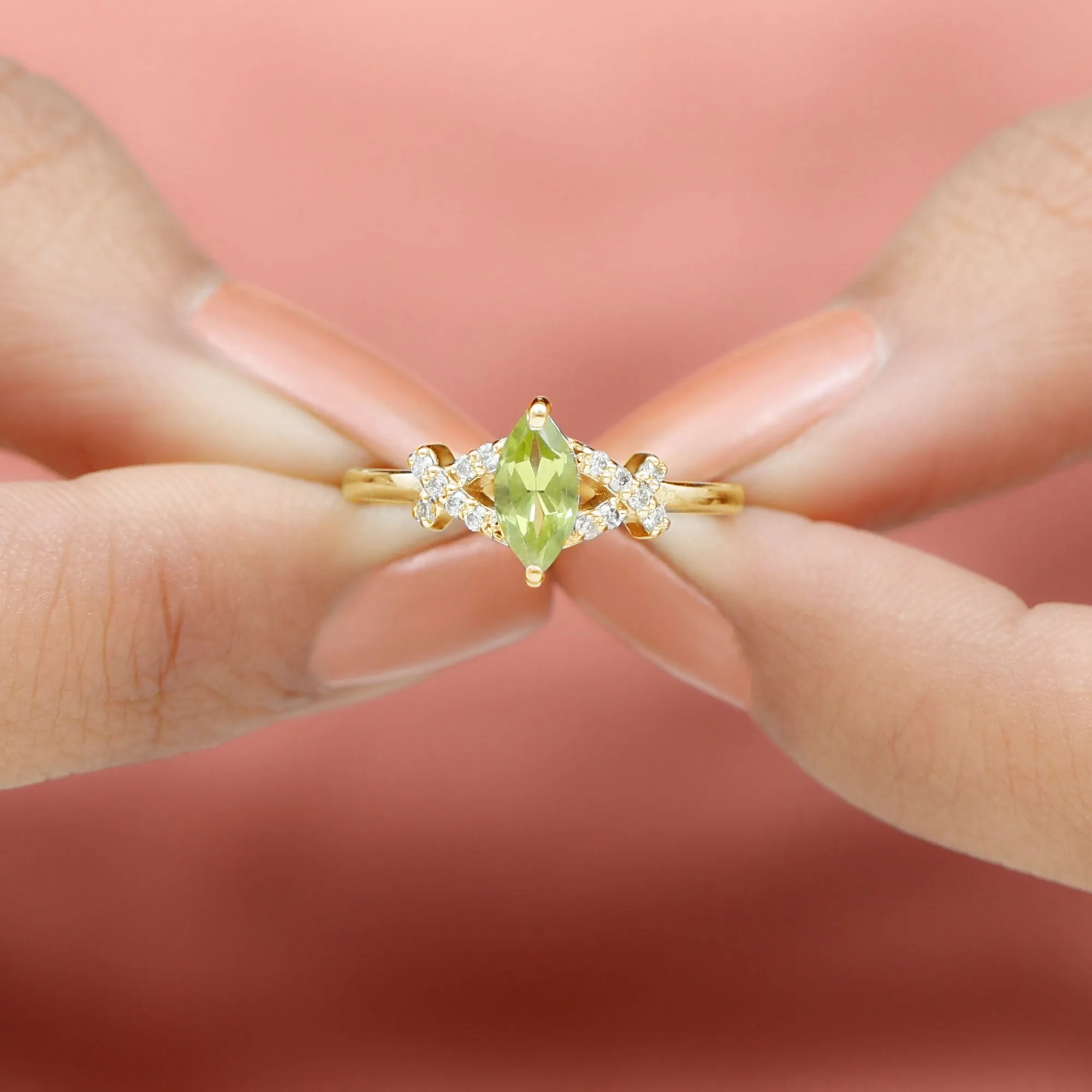 1 CT Peridot Engagement Ring with Diamond Stones