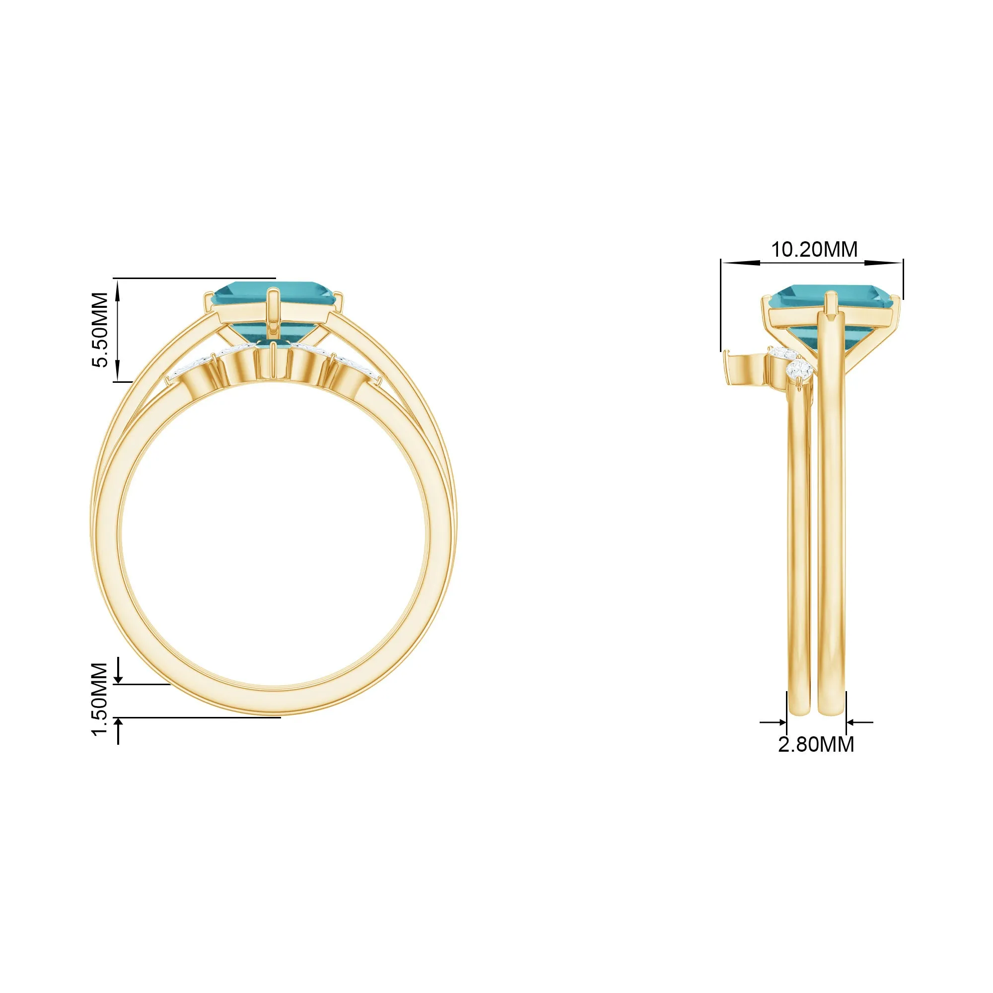 1 CT Princess Cut Sky Blue Topaz and Diamond Solitaire Ring Set