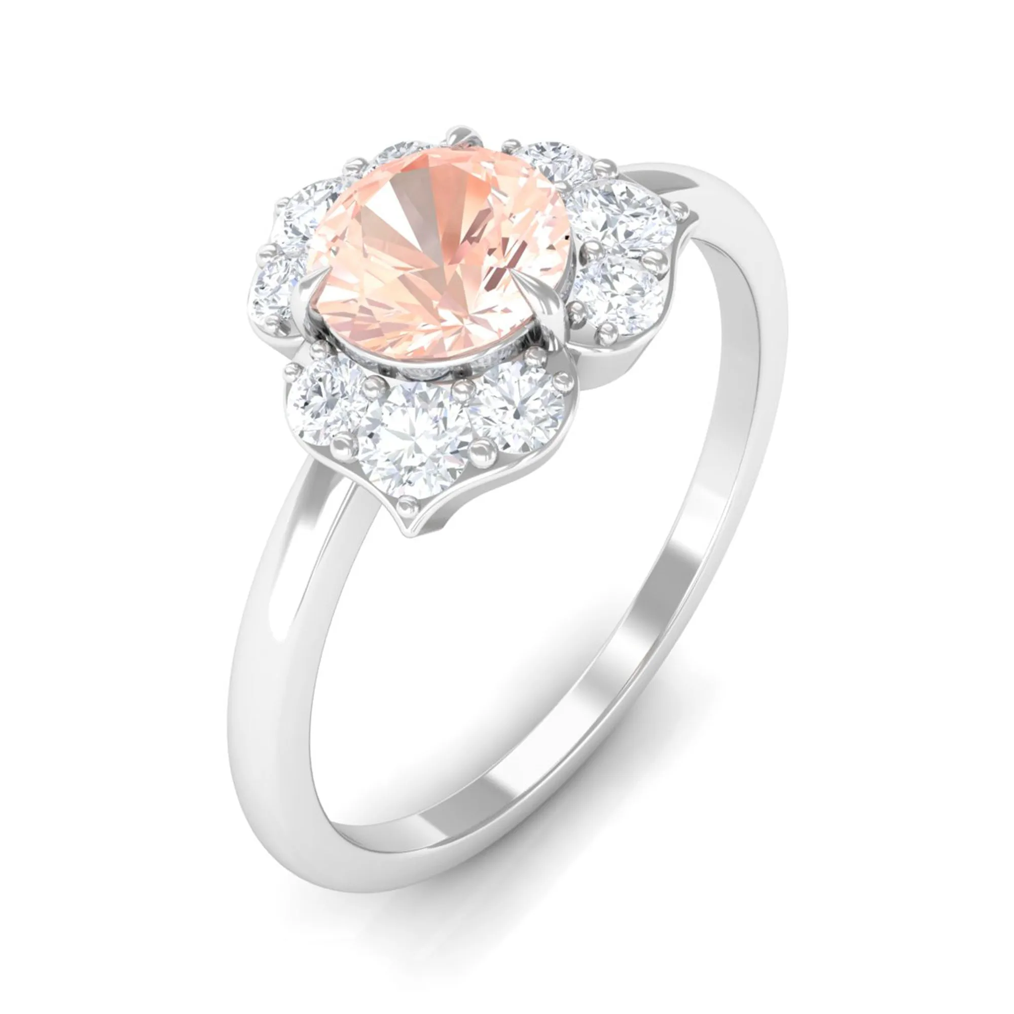 1 CT Round Morganite Flower Engagement Ring with Diamond