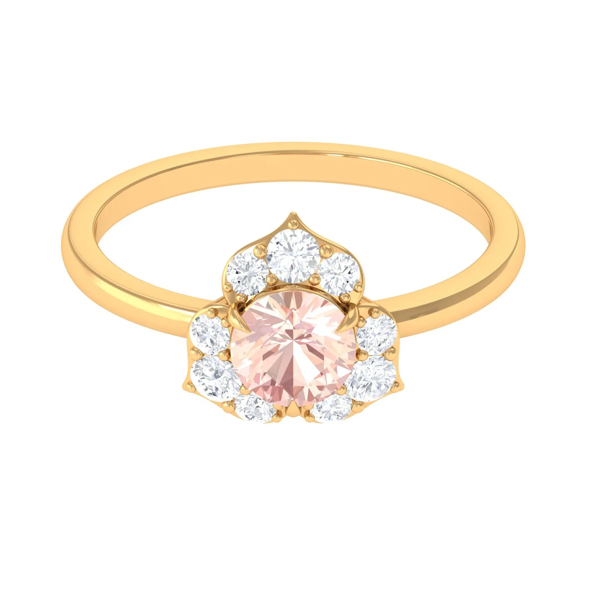 1 CT Round Morganite Flower Engagement Ring with Diamond