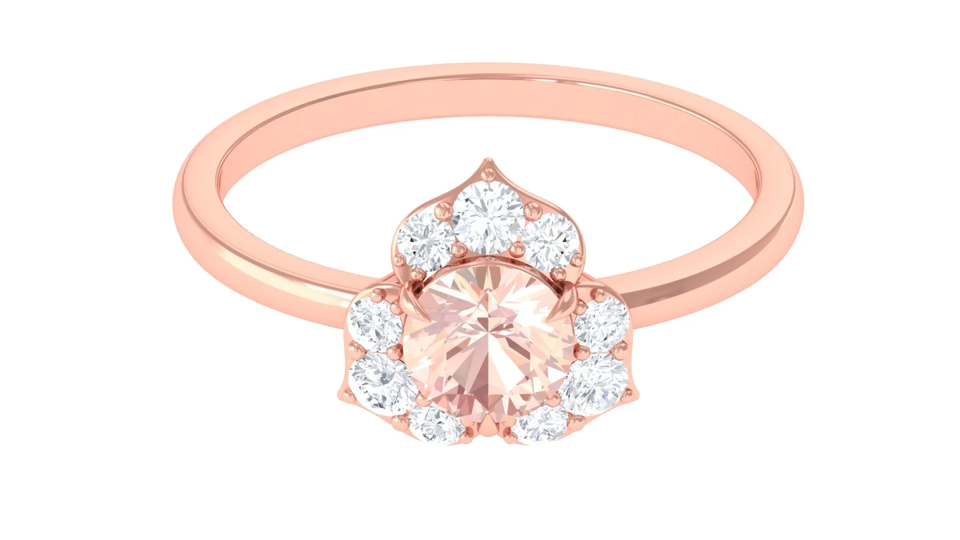 1 CT Round Morganite Flower Engagement Ring with Diamond