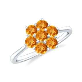 1 CT Round Shape Citrine Cluster Flower Ring in Gold