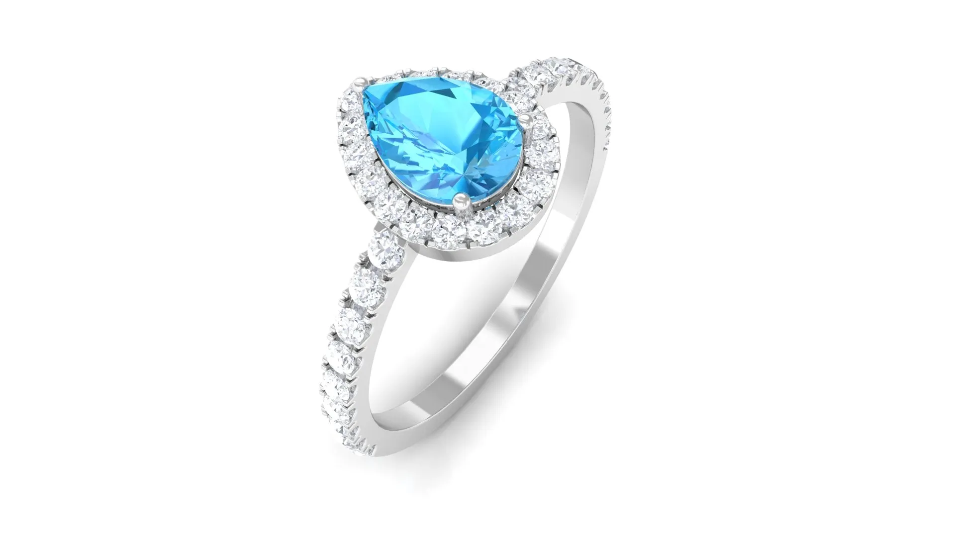 1 CT Swiss Blue Topaz Teardrop Engagement Ring with Diamond Halo