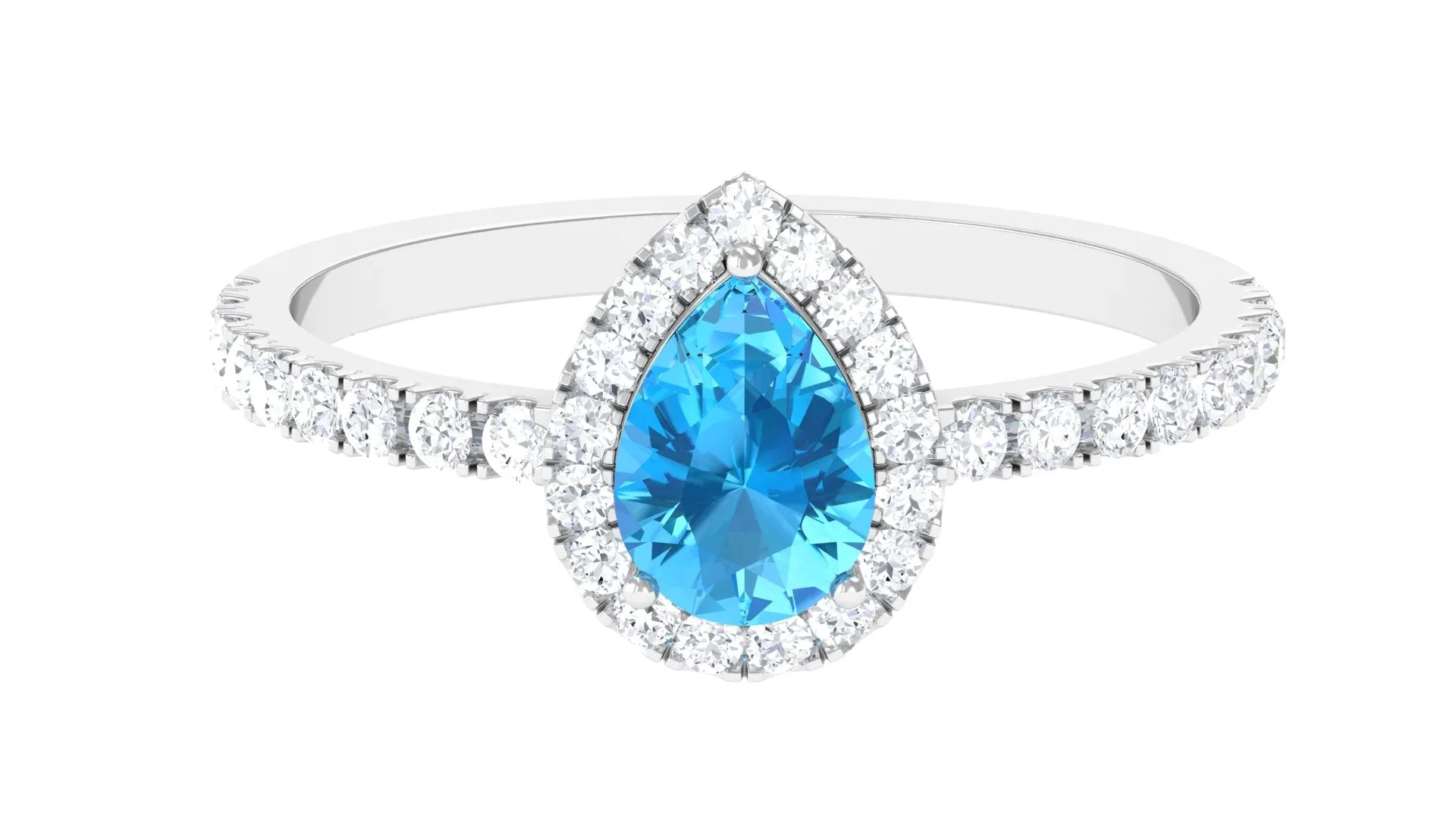 1 CT Swiss Blue Topaz Teardrop Engagement Ring with Diamond Halo