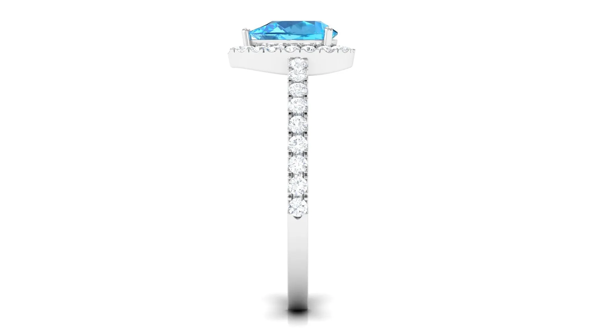 1 CT Swiss Blue Topaz Teardrop Engagement Ring with Diamond Halo