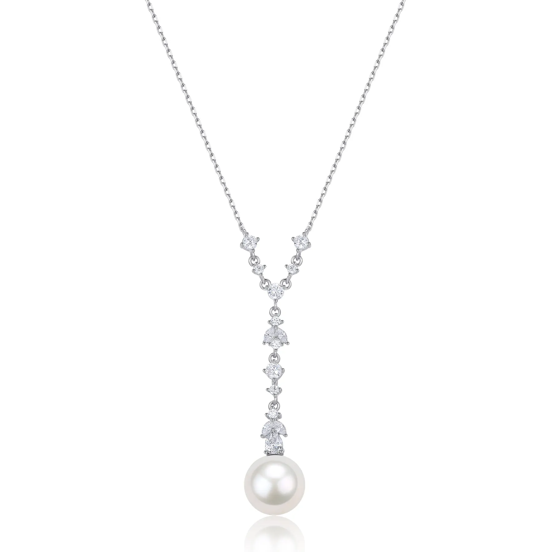 10-11mm White Freshwater Akoya Pearl & Cubic Zirconia Y-Shape Necklace