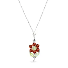 1.06 Carat 14K Solid White Gold Flower Necklace Garnet, Citrine Peridot