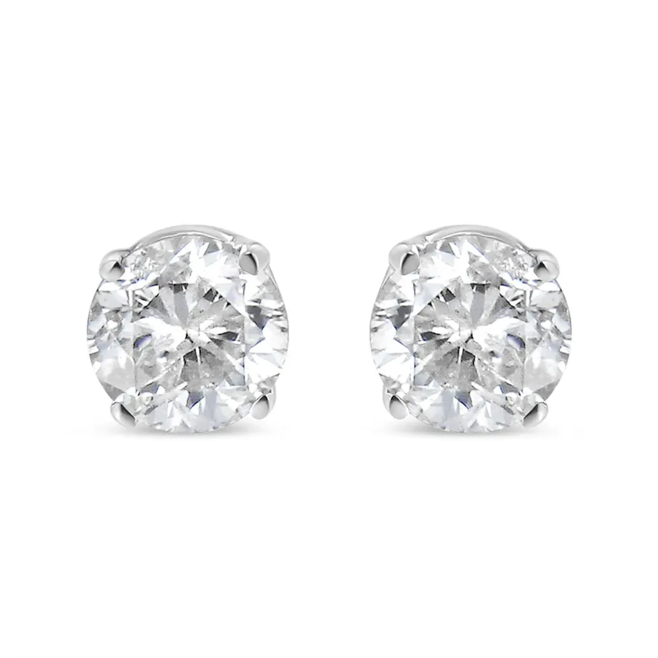 10K White Gold 1/10 Cttw Round Brilliant-Cut Near Colorless Diamond Classic 4-Prong Stud Earrings (H-I Color, I2-I3 Clarity)