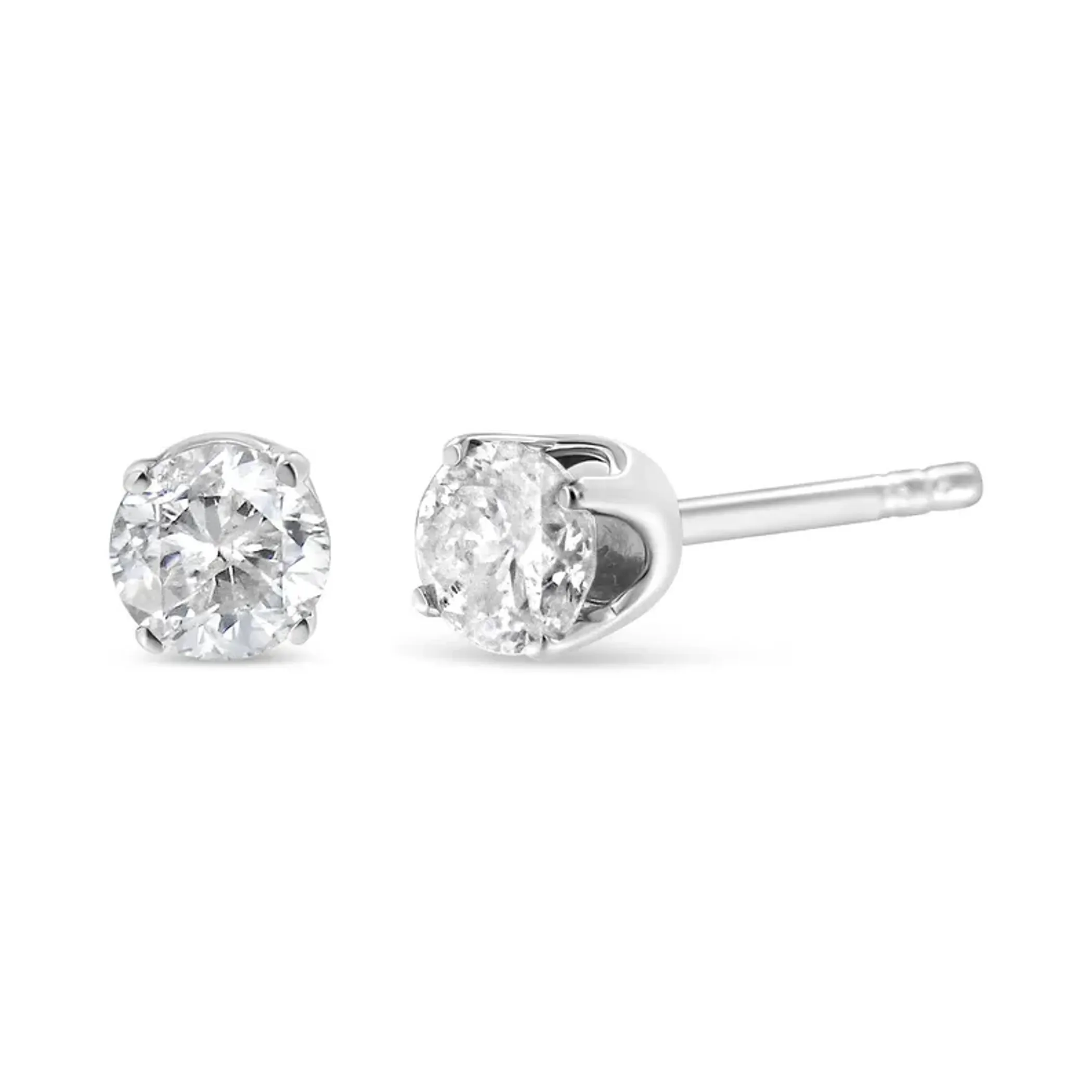 10K White Gold 1/10 Cttw Round Brilliant-Cut Near Colorless Diamond Classic 4-Prong Stud Earrings (H-I Color, I2-I3 Clarity)