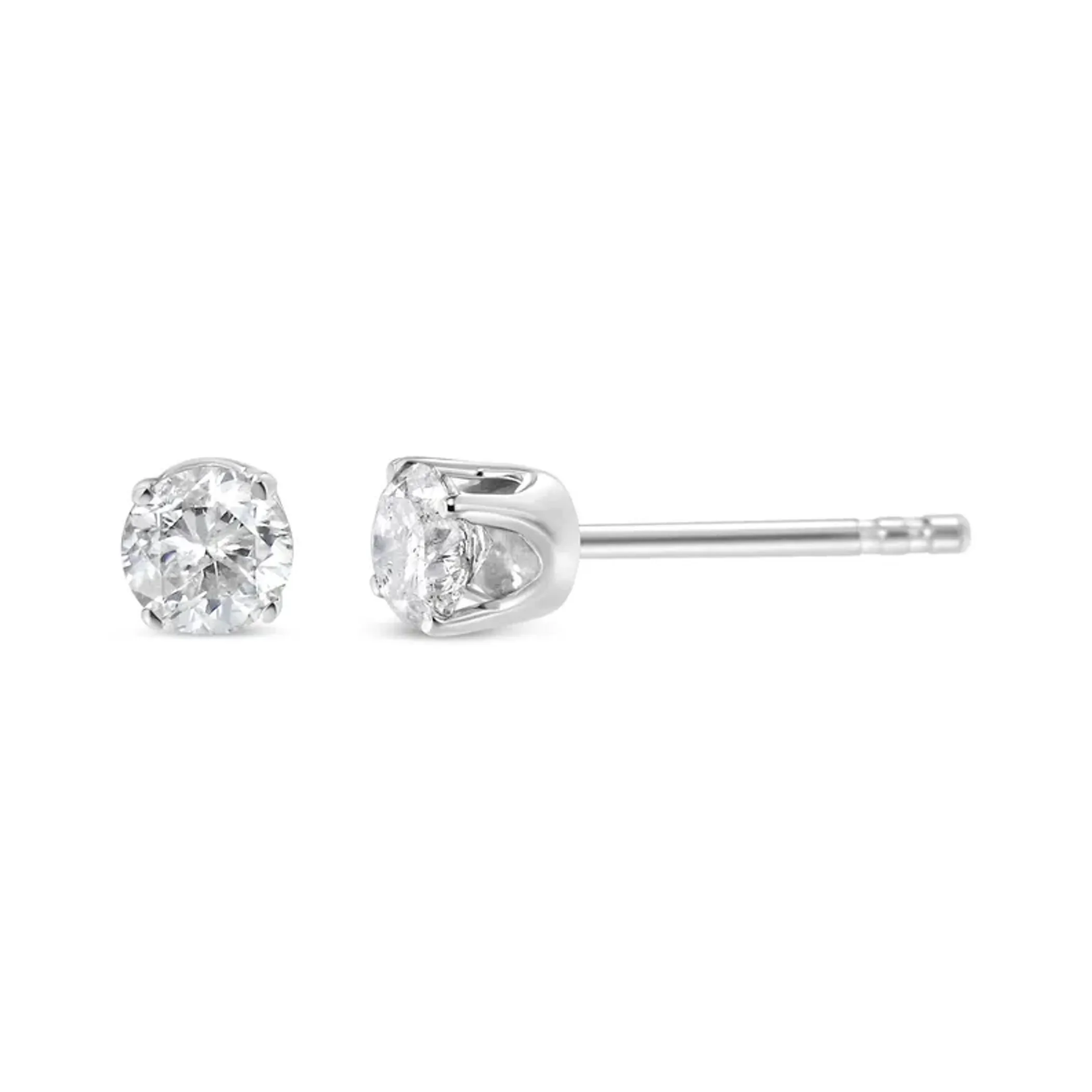 10K White Gold 1/10 Cttw Round Brilliant-Cut Near Colorless Diamond Classic 4-Prong Stud Earrings (H-I Color, I2-I3 Clarity)