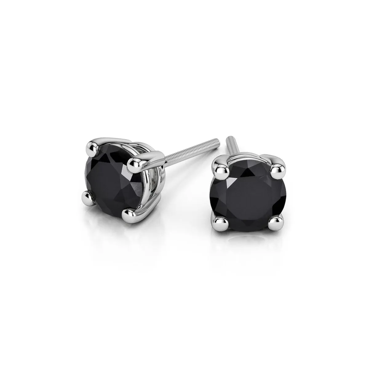 10k White Gold Plated 3 Carat Round Created Black Sapphire Stud Earrings