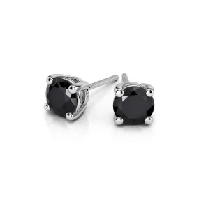 10k White Gold Plated 3 Carat Round Created Black Sapphire Stud Earrings