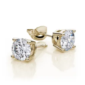 10k Yellow Gold Created White Sapphire 3 Carat Round Stud Plated Earrings