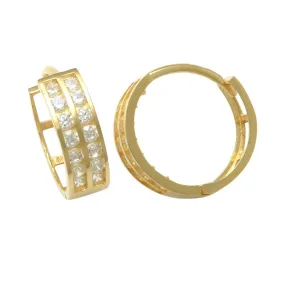 10K Yellow Gold Huggies Hoops Earrings 11x11mm Double Row for Kids Women's Clip On CZ