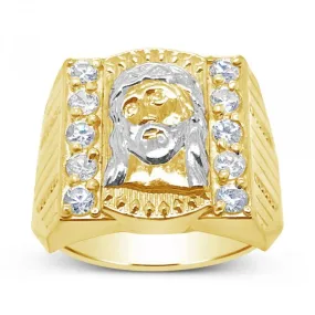 10K Yellow Gold Men's Jesus Face w/ CZ's