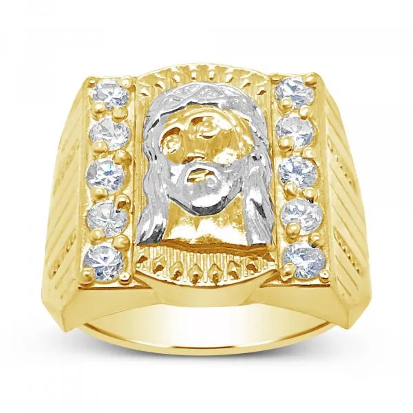 10K Yellow Gold Men's Jesus Face w/ CZ's