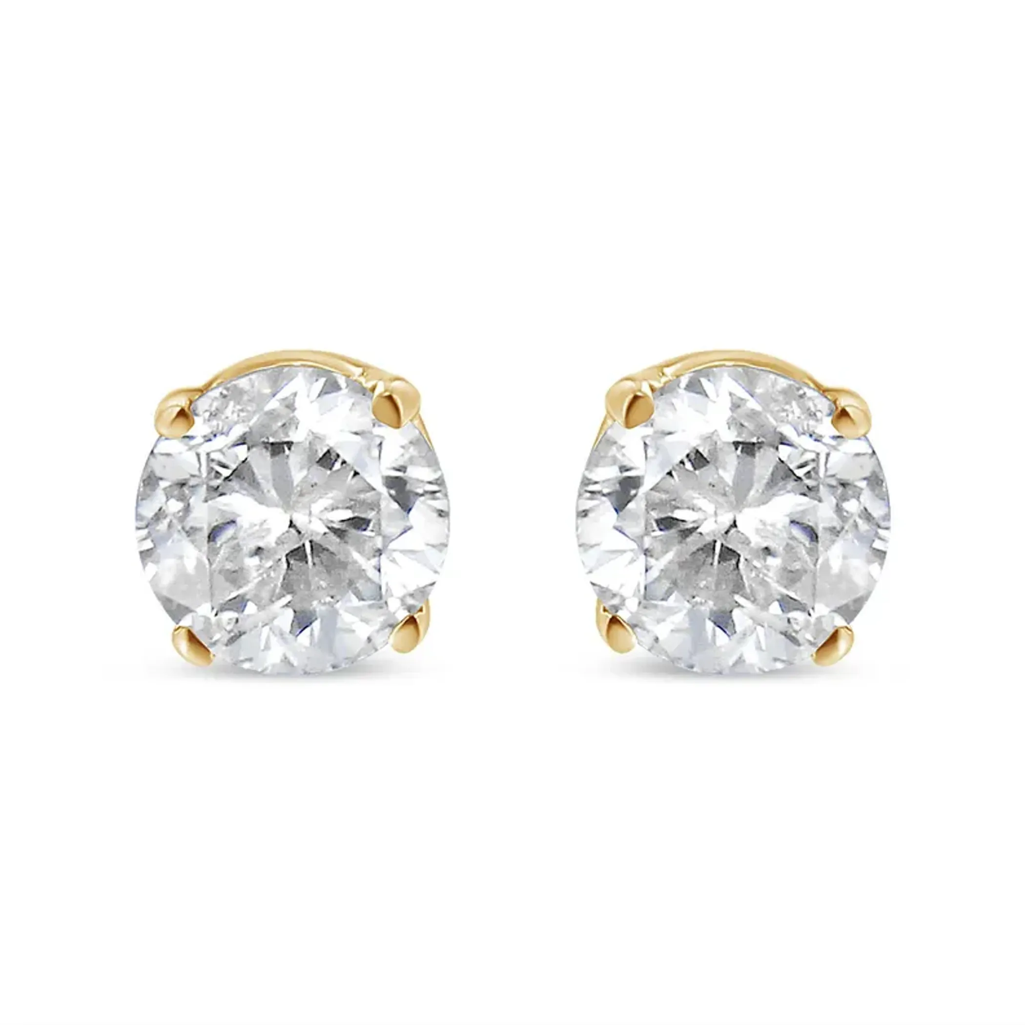 10K Yellow Gold over .925 Sterling Silver 1/2 Cttw Round Brilliant-Cut Diamond Classic 4-Prong Stud Earrings (K-L Color, I2-I3 Clarity)