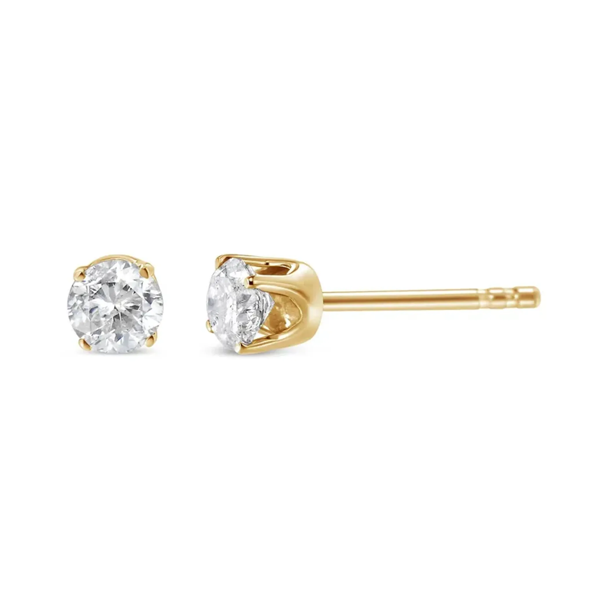 10K Yellow Gold over .925 Sterling Silver 1/2 Cttw Round Brilliant-Cut Diamond Classic 4-Prong Stud Earrings (K-L Color, I2-I3 Clarity)