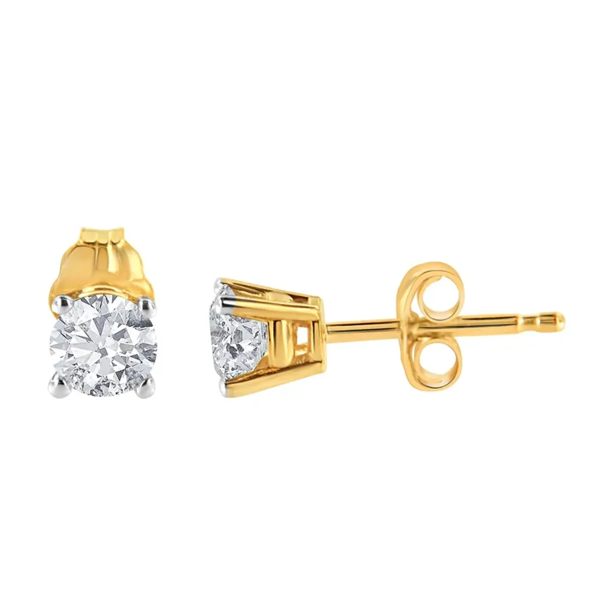 10K Yellow Gold over .925 Sterling Silver 1/2 Cttw Round Brilliant-Cut Diamond Classic 4-Prong Stud Earrings (K-L Color, I2-I3 Clarity)