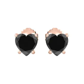 10k Yellow Gold Plated 2 Carat Heart Created Black Sapphire Stud Earrings