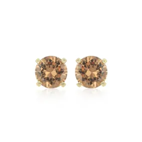 10k Yellow Gold Plated 2 Carat Round Created Champagne Sapphire Stud Earrings