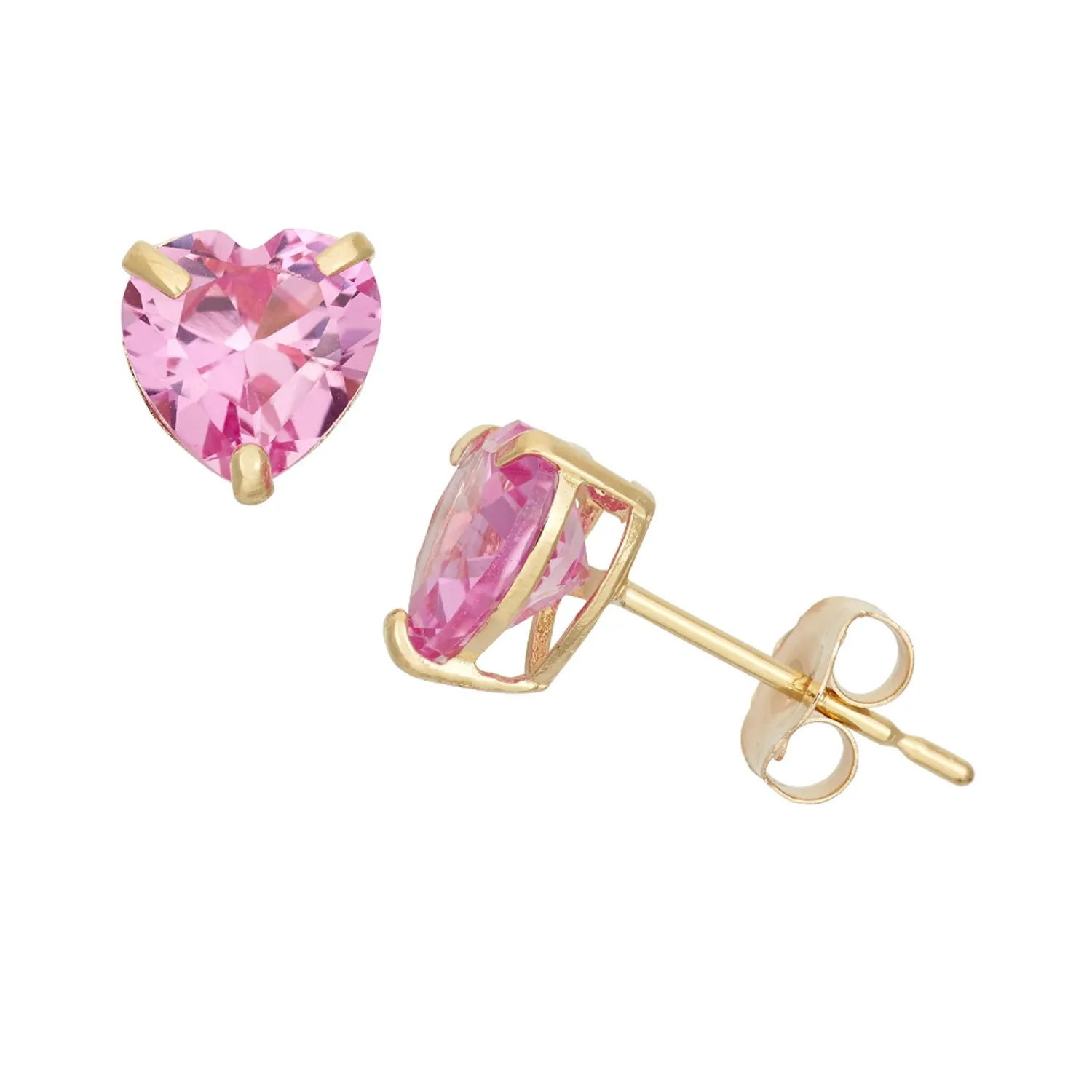 10k Yellow Gold Plated 3 Carat Heart Created Pink Sapphire Stud Earrings