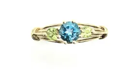 10kt Yellow Gold Blue Topaz Peridot Cutout Cathedral Ring