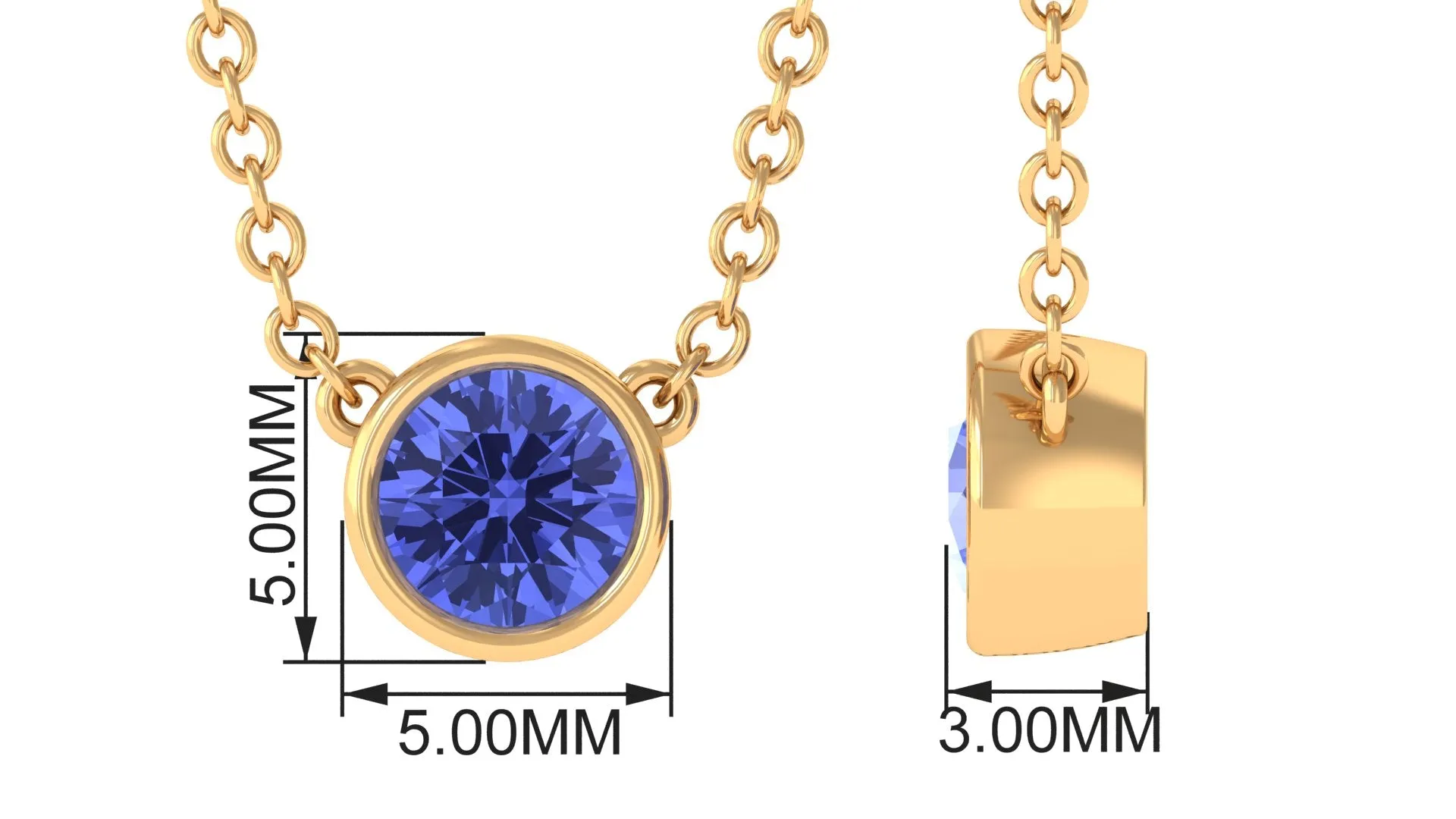 1/2 CT Bezel Set Tanzanite Solitaire Pendant Necklace in Gold